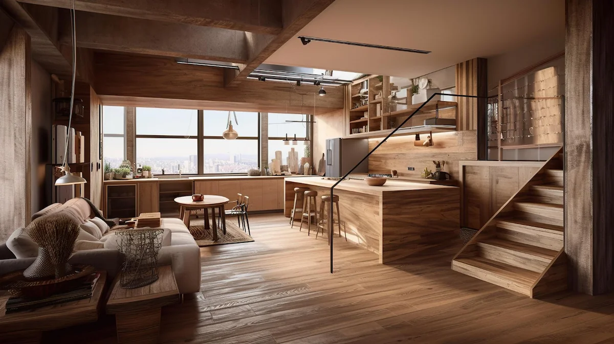 Desain Rustic Dapur di Bawah Tangga